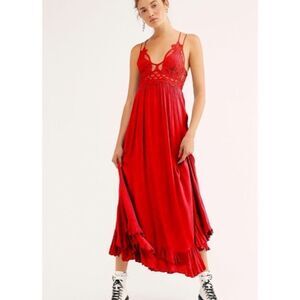 Free People Women's Adella Maxi Bright Strappy Ruffled Red Dress new NO tag